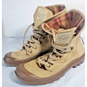 Palladium Khaki & Plaid Textile High Top Shoe Men's Size 8.5  canvas lace